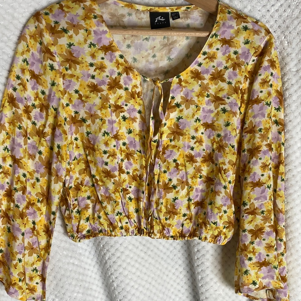 TC Rusty Yellow and Purple Floral cropped shirt